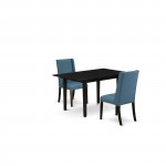 3-Pc Rectangle Dinette Set, Nail Head Dining Chairs, High Back, Upholstered Seat, Butterfly Leaf Dining Table, Black