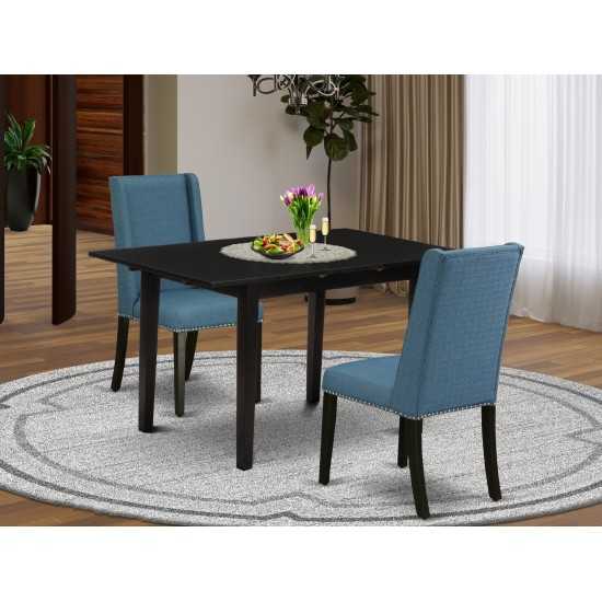 3-Pc Rectangle Dinette Set, Nail Head Dining Chairs, High Back, Upholstered Seat, Butterfly Leaf Dining Table, Black