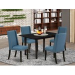 5Pc Wood Dining Set, Nail Head Chairs, High Back, Upholstered Seat, Butterfly Leaf Table, Black