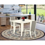 3Pc Wood Dining Set, Drop Leaves Table, 2 Fabric Chairs, Shitake Parson Chairs Seat, Rubber Wood Legs, Linen White