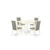 5Pc Kitchen Set- 4 Parson Chairs, Drops Leaf Dinette Table Solid Wood Structure -High Back & Linen White Finish