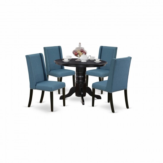 5Pc Dining Set4 Dining Chairs, Wood Table Solid Wood Frame -High Back & Black Finish