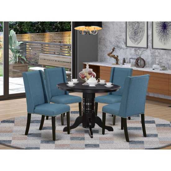 5Pc Dining Set4 Dining Chairs, Wood Table Solid Wood Frame -High Back & Black Finish