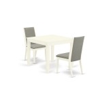 3-Pc Dining Set, Wood Dining Table, 2 Fabric Chairs, Parson Seat, Linen White