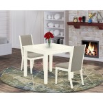 3-Pc Dining Set, Wood Dining Table, 2 Fabric Chairs, Parson Seat, Linen White