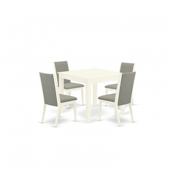 5Pc Dining Set4 Parson Chairs, Rectangle Wood Table Solid Wood Frame -High Back & Linen White Finish