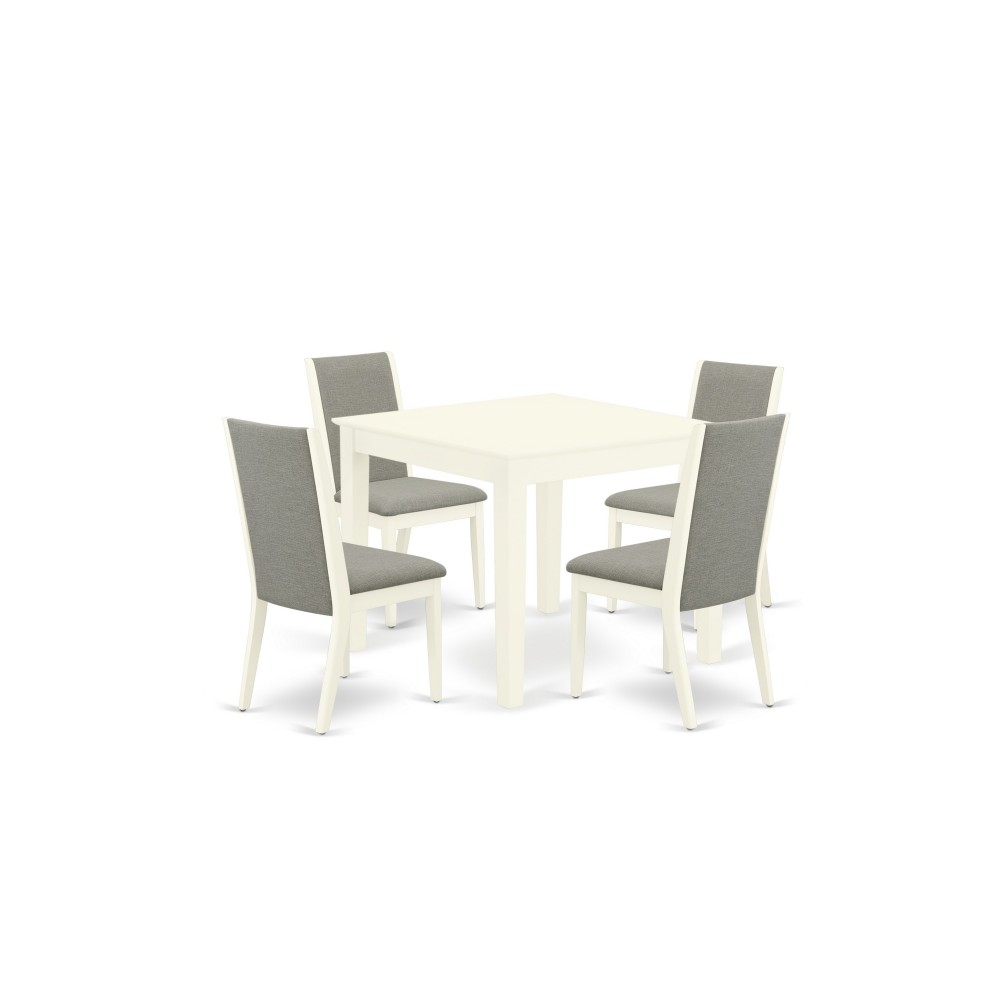 5Pc Dining Set4 Parson Chairs, Rectangle Wood Table Solid Wood Frame -High Back & Linen White Finish 5Pc Dining Set4 Parson Chairs, Rectangle Wood Table Solid Wood Frame -High Back & Linen White Finish