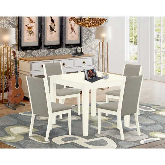 5Pc Dining Set4 Parson Chairs, Rectangle Wood Table Solid Wood Frame -High Back & Linen White Finish