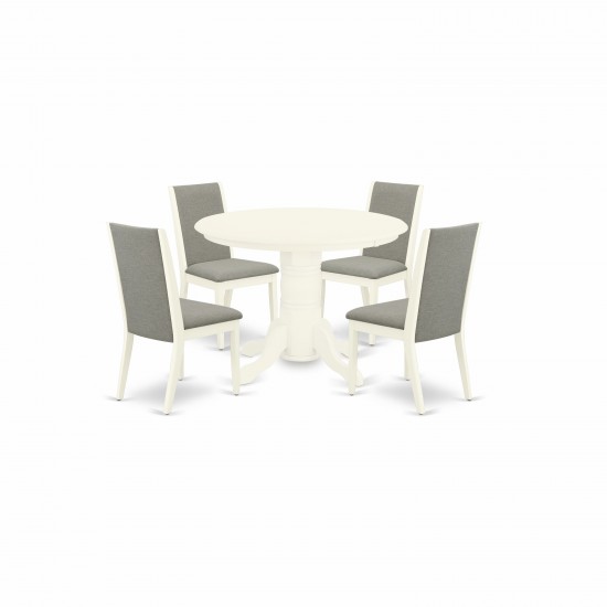 5Pc Kitchen Dining Set- 4 Parson Chairs, Round Table Hardwood Frame -High Back & Linen White Finish