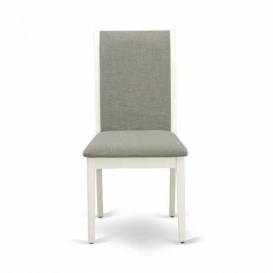 5Pc Kitchen Dining Set- 4 Parson Chairs, Round Table Hardwood Frame -High Back & Linen White Finish