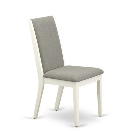5Pc Kitchen Dining Set- 4 Parson Chairs, Round Table Hardwood Frame -High Back & Linen White Finish
