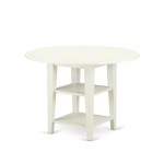 3-Pc Kitchen Dinette Set, Round Dining Table, Two Shelves, 2 Dining Chairs, Shitake Dining Chairs Seat, Linen White