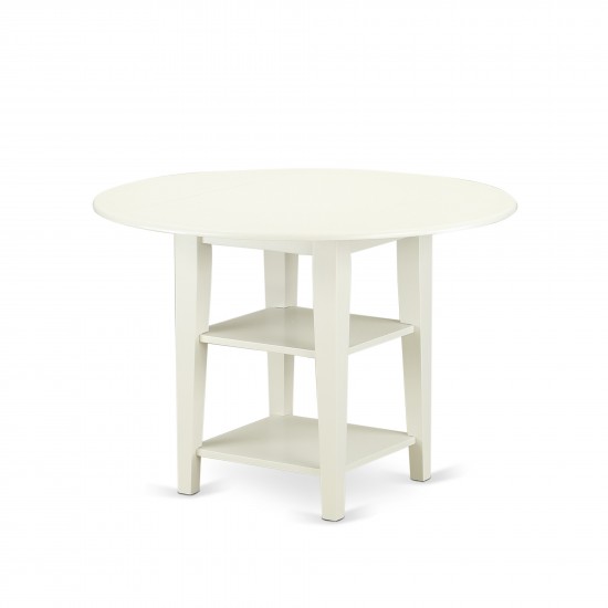 3-Pc Kitchen Dinette Set, Round Dining Table, Two Shelves, 2 Dining Chairs, Shitake Dining Chairs Seat, Linen White