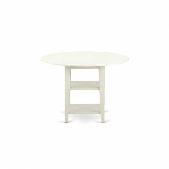 3-Pc Kitchen Dinette Set, Round Dining Table, Two Shelves, 2 Dining Chairs, Shitake Dining Chairs Seat, Linen White