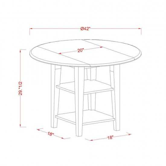 3-Pc Kitchen Dinette Set, Round Dining Table, Two Shelves, 2 Dining Chairs, Shitake Dining Chairs Seat, Linen White