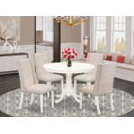 5Pc Dining Set- 4 Parson Dining Chairs, Table Solid Wood Structure -High Back & Linen White Finish