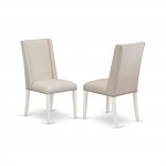 5Pc Dining Set- 4 Parson Dining Chairs, Table Solid Wood Structure -High Back & Linen White Finish