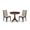 3Pc Wooden Dining Set, 1 Round Pedestal Table, 2 Light Tan Chairs, Mahogany