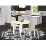 3Pc Dining Kitchen Set, Drop Leave Kitchen Table, 2 Parson Chairs, Cream Chairs Seat, Rubber Wood Legs, Linen White