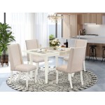 5Pc Kitchen Set, Nail Head Dining Chairs, High Back, Upholstered Seat, Butterfly Leaf Wood Dining Table, Linen White