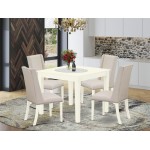 5Pc Dinette Set4 Parson Chairs, Dining Table Solid Wood Structure High Back & Linen White Finish