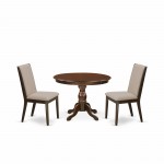 3 Pc Dining Set, Mahogany Breakfast Table, 2 Light Tan & Chairs, High Back, Mahogany Finish