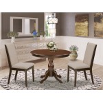 3 Pc Dining Set, Mahogany Breakfast Table, 2 Light Tan & Chairs, High Back, Mahogany Finish