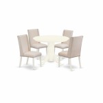 5Pc Dining Set- 4 Parson Chairs, Table Solid Wood Frame, High Stylish Back & Linen White Finish