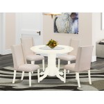 5Pc Dining Set- 4 Parson Chairs, Table Solid Wood Frame, High Stylish Back & Linen White Finish