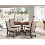 5 Pc Kitchen Set, Mahogany Round Dining Table, 4 Light Tan Kitchen Chairs, High Back, Mahogany Finish