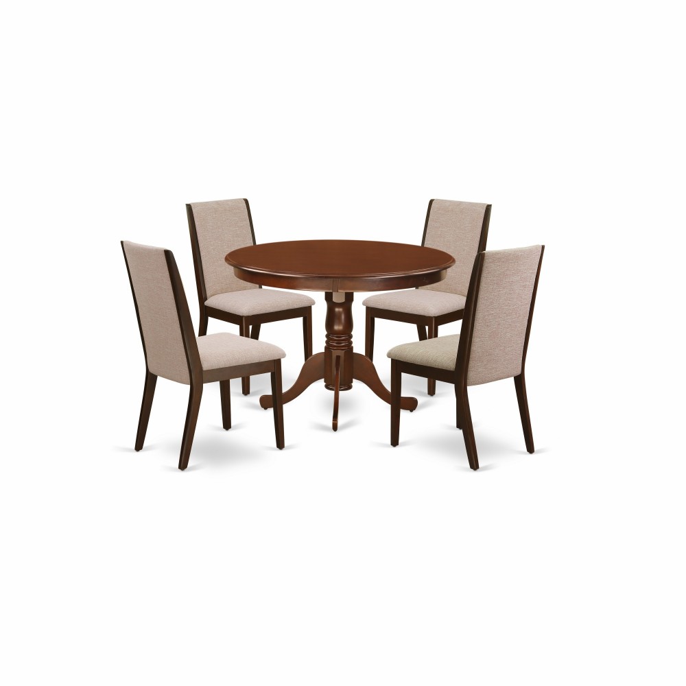 5Pc Dining Set4 Chairs, Small Round Table Hardwood Structure -High Back & Mahogany Finish