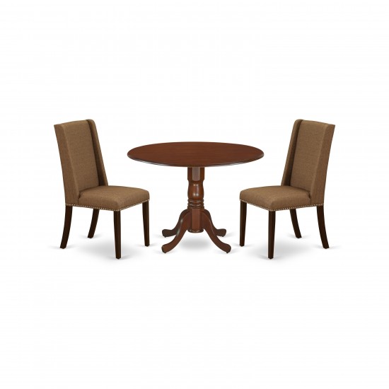 3-Pc Kitchen Set, Round Breakfast Table, 2 Kitchen Chairs, Mahogany