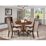 5Pc Dining Set4 Chairs, Small Round Table Hardwood Structure -High Back & Mahogany Finish