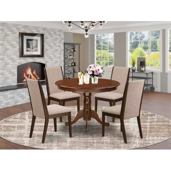 5Pc Dining Set4 Chairs, Small Round Table Hardwood Structure -High Back & Mahogany Finish