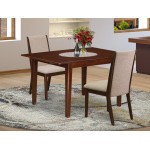 3Pc Kitchen Set, Butterfly Leaf Living Table, 2 Parson Dining Chairs, Light Tan Dining Chairs Seat, Rubber Wood Legs, Mahogan