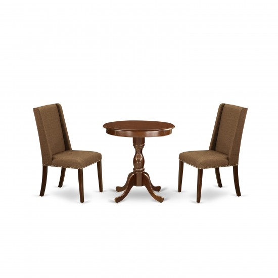 3-Pc Dining Table Set 2 Kitchen Chairs And 1 Dining Room Table (Mahogany)