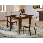 3Pc Kitchen Dining Set, Drop Leaves Kitchen Table, 2 Chairs, Light Tan Chairs Seat, Rubber Wood Legs, Mahogany