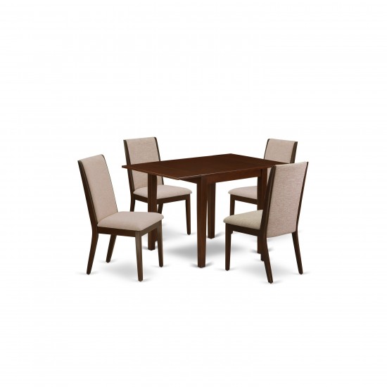 5Pc Dining Set- 4 Parson Chairs, Drops Leaf Table Hardwood Structure -High Back & Mahogany Finish