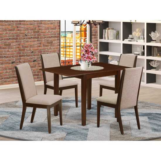 5Pc Dining Set- 4 Parson Chairs, Drops Leaf Table Hardwood Structure -High Back & Mahogany Finish