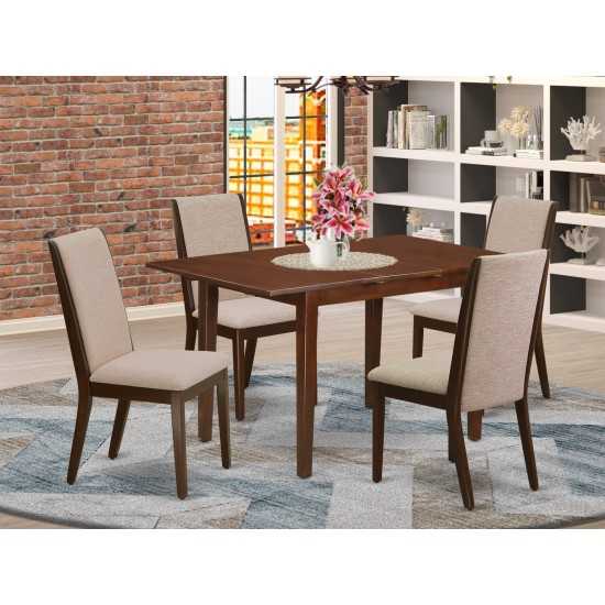 5Pc Kitchen Set- 4 Padded Parson Chairs, Butterfly Leaf Table Solid Wood Frame -High Back & Mahogany Finish