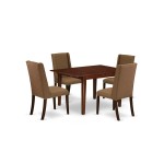 5Pc Dining Set- 4 Parson Chairs, Butterfly Leaf Table Solid Wood Structure -High Back & Mahogany Finish