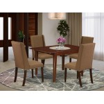 5Pc Dining Set- 4 Parson Chairs, Butterfly Leaf Table Solid Wood Structure -High Back & Mahogany Finish