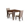 3Pc Dining Set, Wood Kitchen Table, 2 Chairs, Light Tan Chairs Seat, Rubber Wood Legs, Mahogany