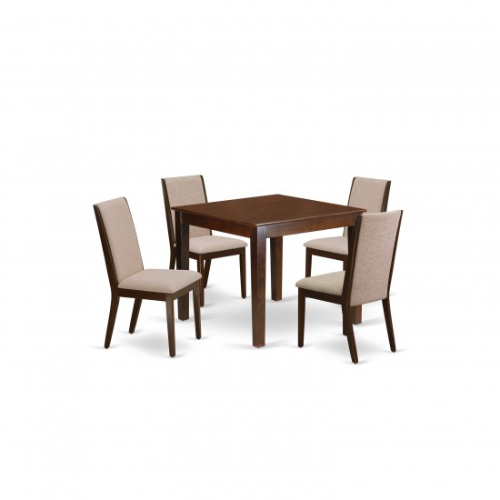 5Pc Kitchen Set4 Upholstered Dining Chairs, Wood Table Hardwood Frame -High Back & Mahogany Finish