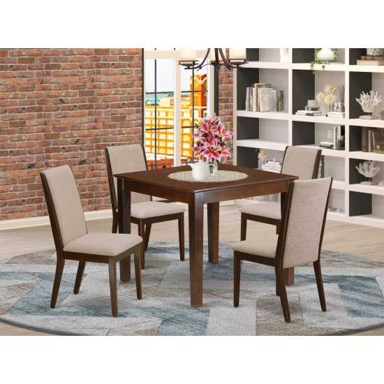 5Pc Kitchen Set4 Upholstered Dining Chairs, Wood Table Hardwood Frame -High Back & Mahogany Finish