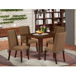 5Pc Dining Set- 4 Parson Chairs, Small Drop Leaf Rectangular Table Hardwood Structure -High Back & Mahogany Finish