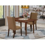 3Pc Dinette Set, Butterfly Leaf Wood Dining Table, 2 Dining Chairs, Brown Beige Chairs Seat, Rubber Wood Legs, Mahogany