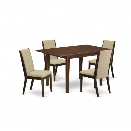 5Pc Dining Set- 4 Upholstered Chairs, Butterfly Leaf Table Hardwood Structure -High Back & Mahogany Finish