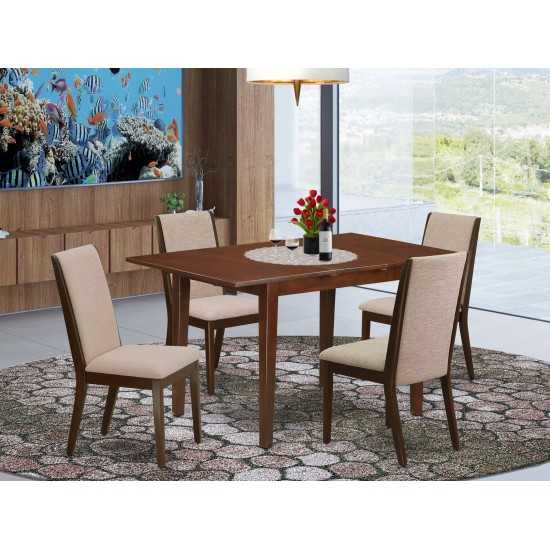 5Pc Dining Set- 4 Upholstered Chairs, Butterfly Leaf Table Hardwood Structure -High Back & Mahogany Finish