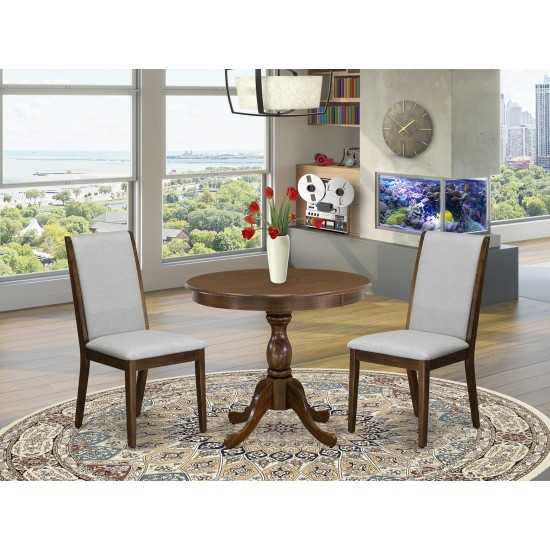 3 Pc Dinette Sets, 1 Wood Table, 2 Grey Parsons Chair, High Back, Acacia Walnut